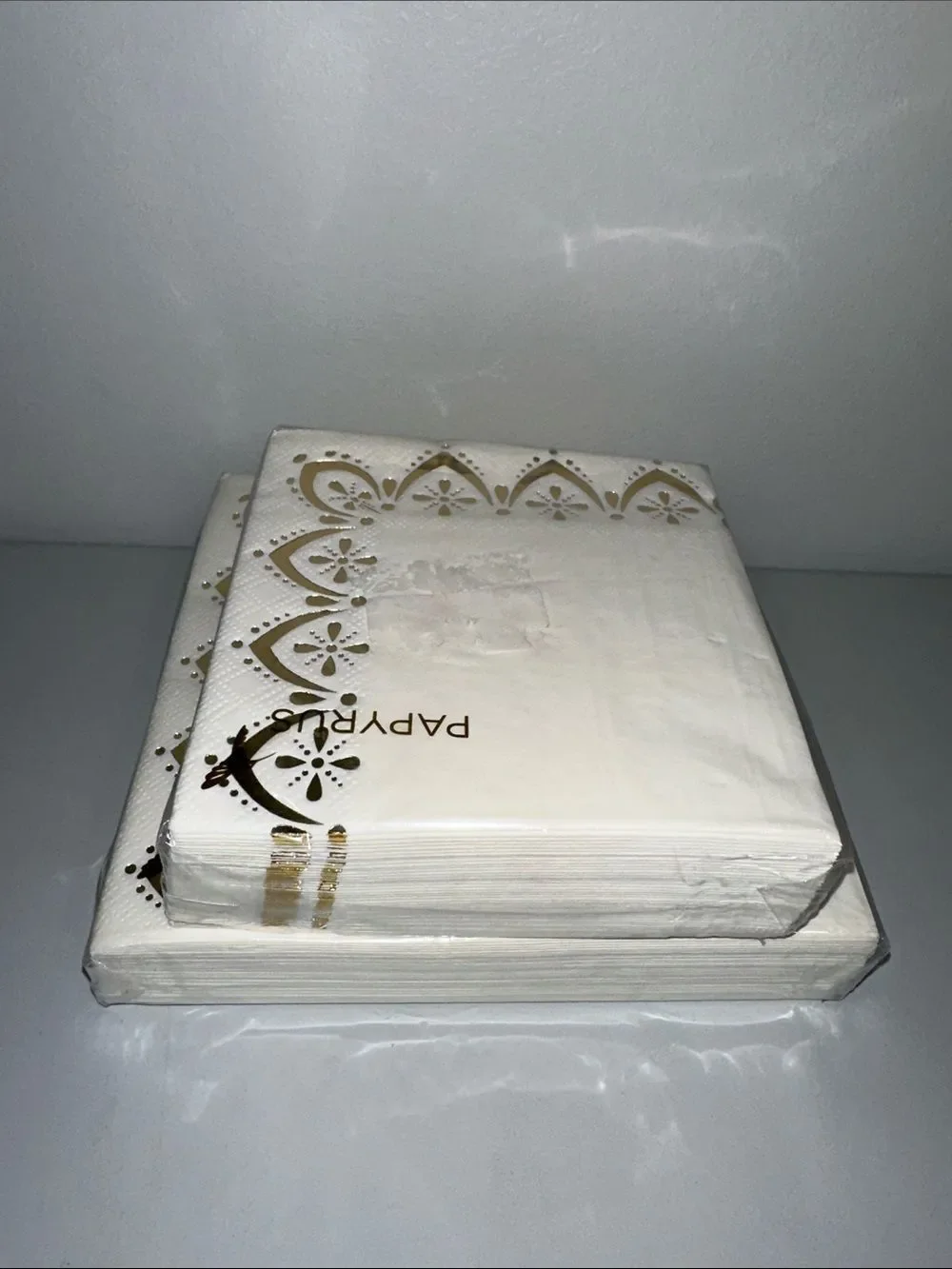 PAPYRUS White Gold Trim Matching Square Cocktail Lunch Napkins 40 pk x 2